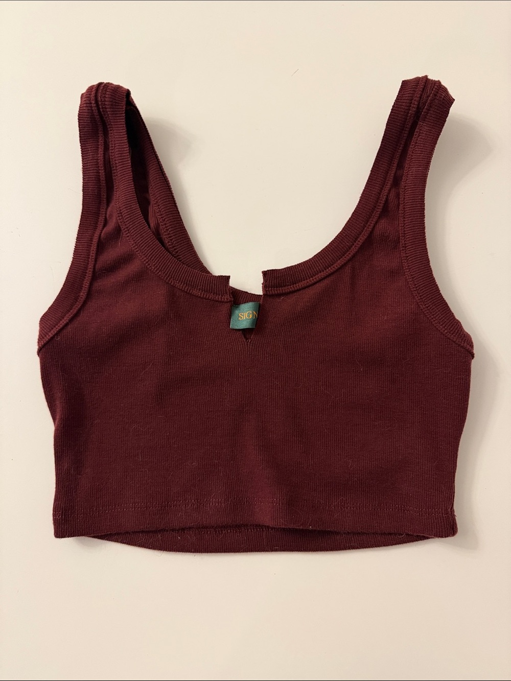 Ribbed Burgundy Super Cropped Tank Top